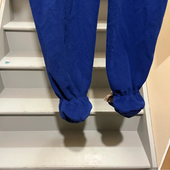 Nick & Nora Sock Monkey Footed Pjs Pajamas M Sleepwear Royal Blue Fleece Pocket - Picture 7 of 12